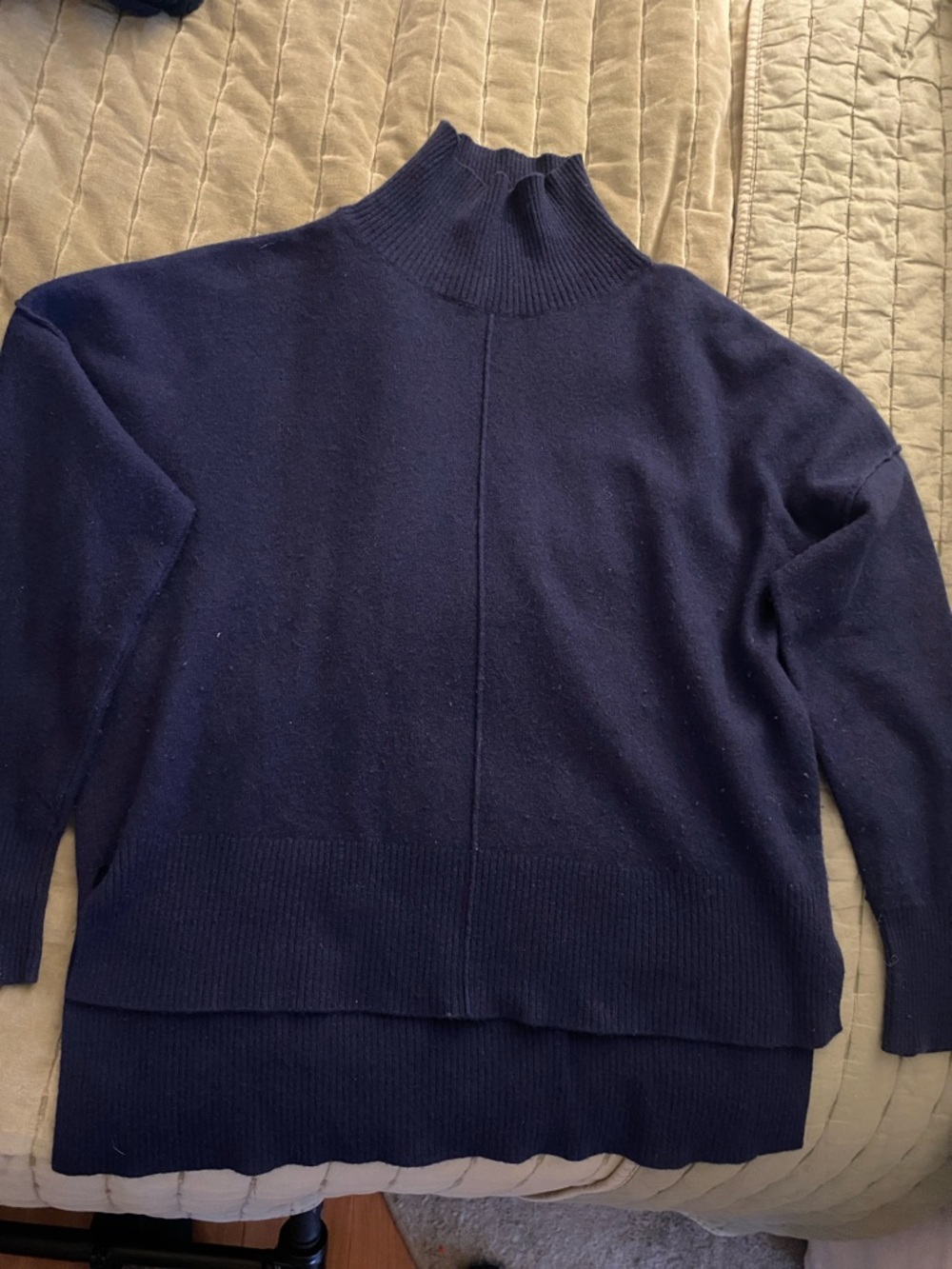 Prim Navy Mock Neck Women's Sweater - Comfortable Layered Hem